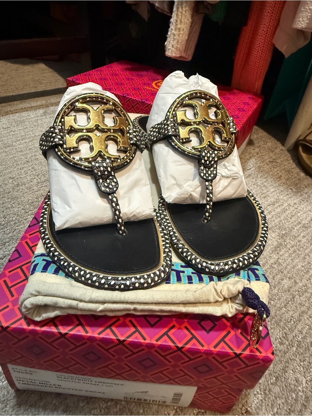 Tory Burch Black Sandal with Gold Logo Medallion